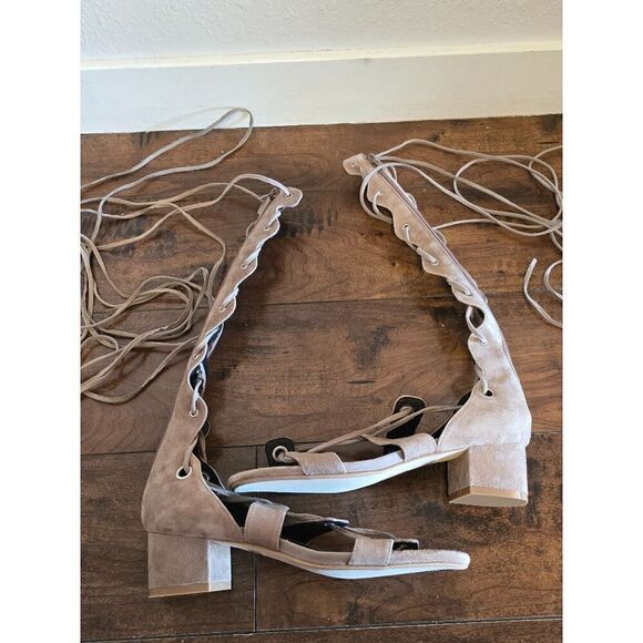 Jeffrey Cambell Bryndis Gladiator Sandal Genuine Suede Lace Up Taupe Sz 7 - Picture 3 of 9